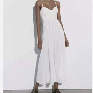 NWT ZARA POPLIN MIDI DRESS WHITE - REF. 9479/066 SM